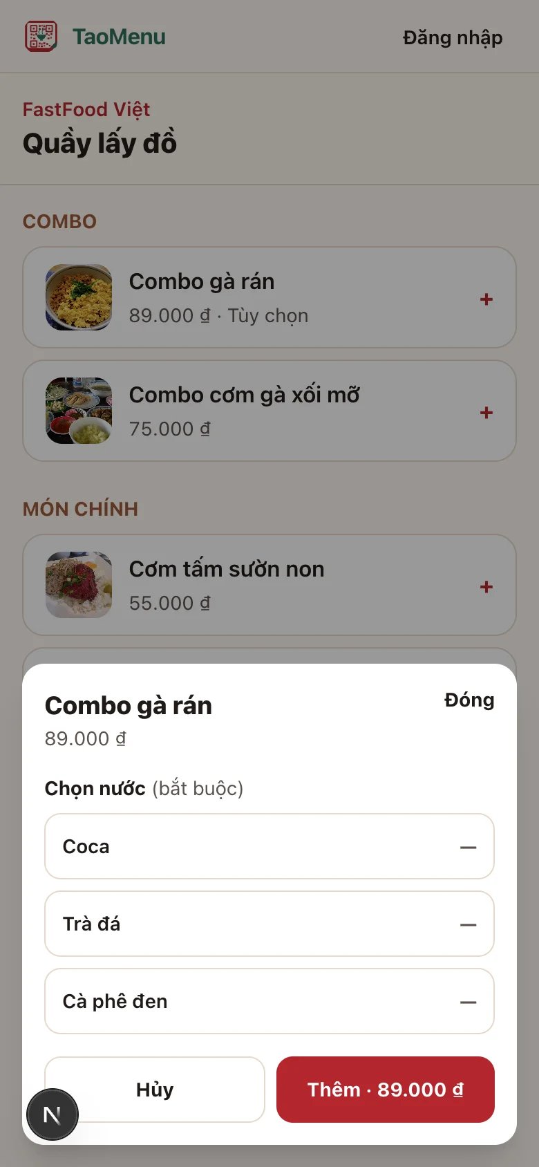 Required and optional choices shown clearly — customers pick, the price updates automatically.