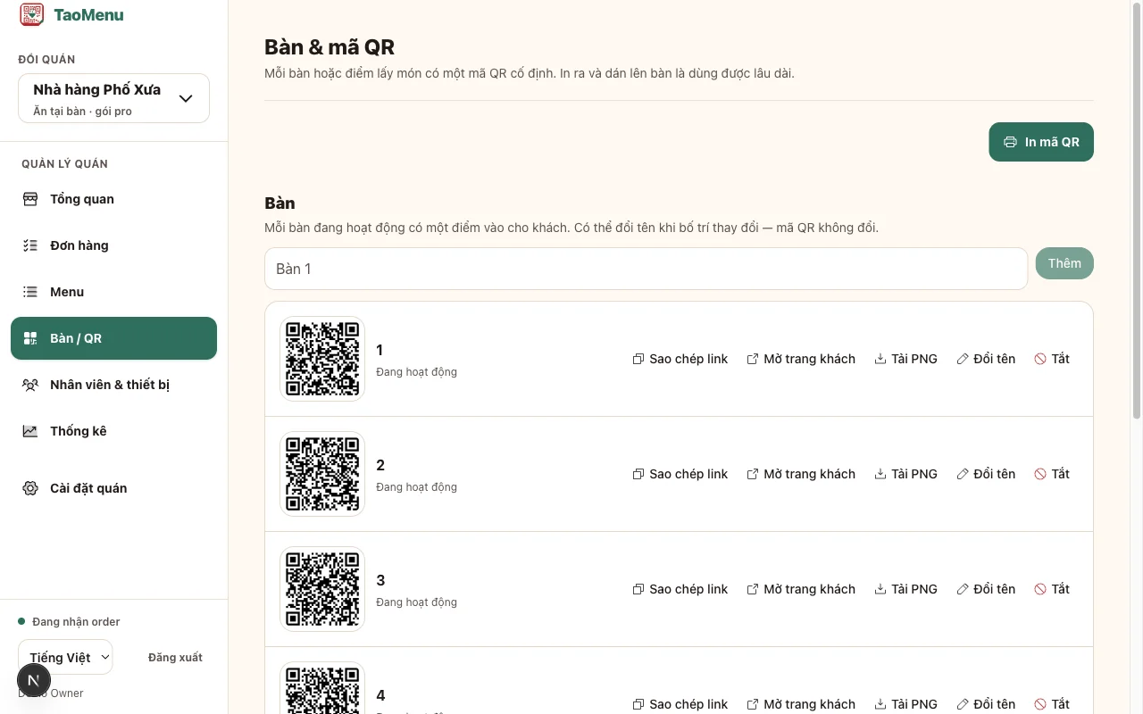 Pre-formatted printable A4 table QR sheets